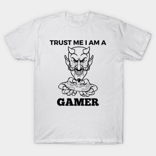 Trust Me I Am A Gamer - Black And White Devil With Gamepad T-Shirt